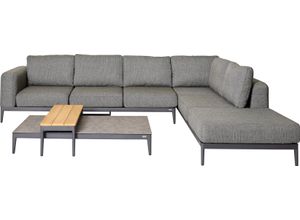 Gartenlounge-Set BEST "Athene", grau (anthrazit – teakholz,), B:230cm H:67cm T:92cm, Obermaterial: 70% Polyurethan, 30% Polypropylen, Sitzmöbel-Sets, Lounge-Set mit zwei Beistelltischen