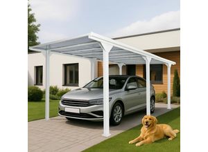 Alu-Carport MCW-O23, Autoüberdachung Garage Unterstand, 10cm-Gestell Polycarbonat-Dach Regenrinne, 3x6m ~ weiß