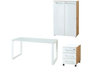 Büromöbel-Set GERMANIA "GW-Monteria", weiß (eiche, weiß), Holzwerkstoff Metall, Holzwerkstoff, Metall, Arbeitsmöbel-Sets, Büromöbel-Set