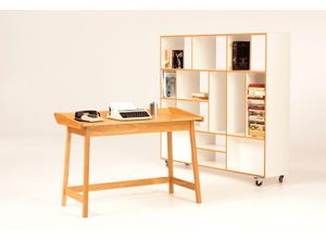 Schreibtisch WOODMAN "Walter", braun (eichefarben), B:114cm H:80cm T:61cm, Tische, skandinavisches Design, Holzfurnier aus Eiche, FSC