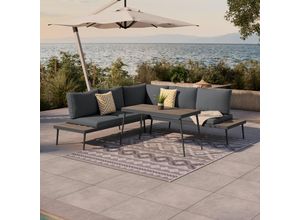 Ambia Garden Loungegarnitur, Natur, Dunkelgrau, Metall, Kunststoff, Textil, 4-teilig, Füllung: Schaumstoff,Polyester, rostfrei, wetterbeständig, Loungemöbel, Gartenlounge-Sets