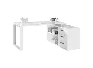 Carryhome Eckschreibtisch, Weiß Hochglanz, Holzwerkstoff,