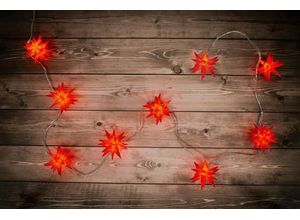 NÄVE LED-Lichterkette "Fairy Lights, Weihnachtsdeko, Länge Ges. ca. 740 cm, Zuleitung 500 cm", rot, Dioden 9 Stk. Flammen 9 Stk., Kabellänge 5m x Gesamtlänge 7,4m, Lichterketten, mit 9 Sternen in 3D Optik, Outdoor Weihnachtslichterkette, IP44