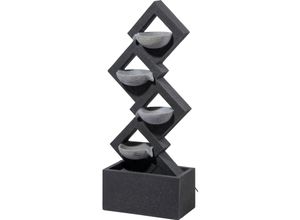 dobar Polyresin-Brunnen mit Pumpe und LEDs, eckig mit 4 Schalen, dunkelgrau