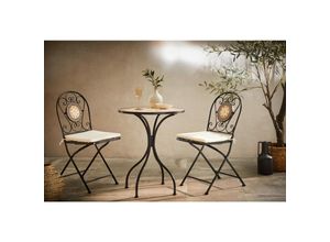 Ambia Garden Balkonset, Mehrfarbig, Schwarz, Weiß, Metall, Textil, Stein, 3-teilig, Füllung: Schaumstoff, Rundrohr, Flachrohr, 60x42x70 cm, Stuhl klappbar, Balkonmöbel, Balkonmöbel-Sets