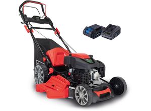 Benzinrasenmäher SCHEPPACH "MS225-56E", rot (rot, schwarz), B:605cm H:440cm T:865cm, Rasenmäher, Hybrid-Start-Benzin-Rasenmäher