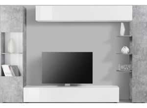 Wohnwand INOSIGN "Sorano", weiß (weiß matt, weiß hochglanz lack, beton, optik), Kastenmöbel-Sets, Kompaktwohnwand mit viel Stauraum