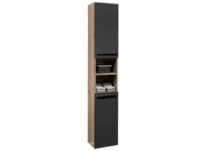 Mid.you Hochschrank, Schwarz, Eiche, Kunststoff,