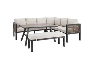Amatio Loungegarnitur , Anthrazit, Braun, Beige , Metall, Kunststoff, Textil , 4-teilig , Füllung: Schaumstoff,Polyester , L-Form , 242x195 cm , Loungemöbel, Loungemöbel-Sets