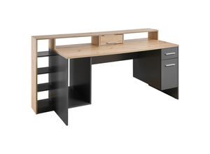 Livetastic Gamingtisch, Grau, Eiche, Holzwerkstoff,