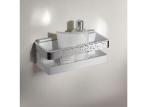 KEUCO Moll Duschkorb 12759010000 mit herausnehmbarem Kunststoff-Einsatz und Glasabzieher, 24 cm, verchromt/weiß