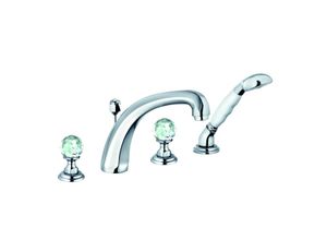 Kludi 1926 Vierloch-Wannenfüll- und Brausearmatur 5152405G5 Kristallgriffe, Fliesenrandmontage, chrom