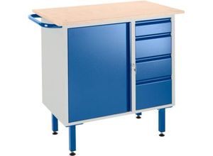 Werkbank mit Schrank, 4 Schubladen und Stellfüßen