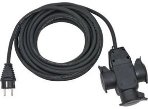 Brennenstuhl Verlängerungskabel, 10 m, 3 Schuko-Steckdosen, 3-fach-Gummikupplung, Klappdeckel, IP44, schwarz