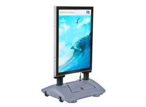 LED Kundenstopper WindPro, A1, wetterfest, beidseitig einsetzbar, mit Rollen, 650-1300 Lux, Polycarbonat, grau