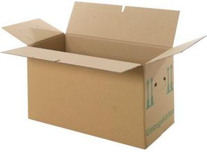 Umzugskarton, 2-wellig, bis 40 kg, Beschriftungsfeld, Doppelgriff-System, Schmetterlingsboden, L 603 x B 295 x H 317 mm, braun