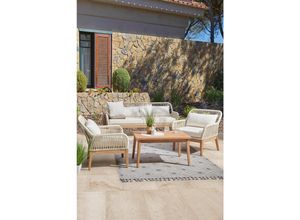 Ambia Garden Loungegarnitur , Creme, Weiß , Holz, Metall , Akazie , vollmassiv , Füllung: Polystyrol,Polystyrol , 85x55x45 cm , Loungemöbel, Loungemöbel-Sets