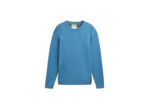TOM TAILOR Herren Basic Strickpullover aus Baumwolle, blau, Uni, Gr. XXXL
