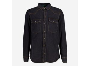 Dunkelgraue Hemdjacke mit gelben Nähten