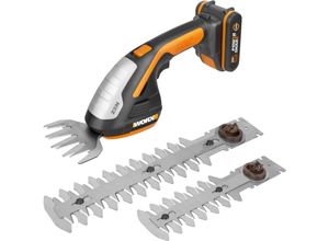 Akku-Gras- und Strauchscherenset WORX "WG801E", schwarz, Gartenscheren-Maschinen, 3-in-1, inkl. Akku und Ladegerät