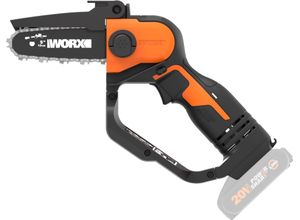 Akku-Kettensäge WORX "WG324E.9", schwarz, B:9cm H:33,8cm T:17,6cm, Kunststoff, Kettensägen, Einhand Astsäge, 6,7m/s Kettengeschwindigkeit, ohne Akku und Ladegerät