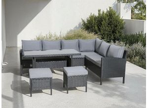 Gartenlounge-Set KONIFERA "Manhatten, Gartenmöbel Set", schwarz (schwarz, dunkelgrau,), B:62cm, Stahl, Sitzmöbel-Sets, Stahl/Polyrattan