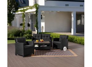 Gartenlounge-Set KONIFERA "St. Tropez", schwarz (schwarz,), Polyrattan, Sitzmöbel-Sets, Gartenmöbel-Set, Polyrattan, Stahl, Ablage unter dem Tisch, Balkonset, Loungeset