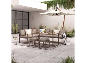 Ambia Garden Dining-Loungeset , Braun , Metall, Kunststoff , einzeln stellbar , 240.5x176 cm , Loungemöbel, Loungemöbel-Sets