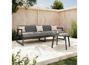 Ambia Garden Loungesofa, Grau, Holz, Metall, Akazie, Hartholz, 2-Sitzer, Füllung: Baumwollfüllung, Vlies, Komfortschaum,Baumwollfüllung, Vlies, Komfortschaum, 192x73x57 cm, wetterfest, Loungemöbel, Outdoorsofas