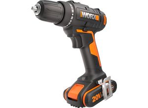 Akku-Bohrschrauber WORX "WX100", bunt (schwarz, orange), B:5,5mm H:18,1mm L:17,2mm, Bohrmaschinen, zum Bohren & Schrauben, 20+1 Drehmoment, inkl. Akku & Ladegerät