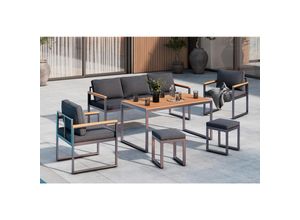 Ambia Garden Dining-Loungeset, Grau, Natur, Metall, Kunststoff, Textil, 6-teilig, Füllung: Polyester,Schaumstoff, eckig, Loungemöbel, Gartenlounge-Sets