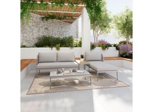 Ambia Garden Loungegarnitur Teile einzeln stellbar , Anthrazit, Grau , Metall, Kunststoff, Glas, Textil , 4-teilig , Füllung: Schaumstoff,Polyester , 255x72x145 cm , Loungemöbel, Loungemöbel-Sets