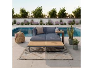 Ambia Garden Loungegarnitur Teakholz , Dunkelgrau, Teak , Holz, Metall , Teakholz , Hartholz , 56x70x60 cm , wetterbeständig , Loungemöbel, Loungemöbel-Sets