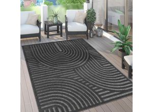 Teppich PACO HOME "Livorno 674", grau (anthrazit), B:60cm H:14mm L:100cm, Polypropylen (PP), Teppiche, Teppich, Uni Farben, moderner Hoch-Tief-Effekt, Scandi-Look, Outdoor geeignet