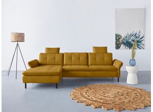 Ecksofa HOME AFFAIRE "Birkholm L-Form", gelb (mustard), B:267cm H:83cm T:174cm, 98% Polyester 2% Polyamid, Sofas, Ecksofa, Armlehnverstellung, auch in Easy Clean Bezug - mit Wasser zu reinigen