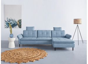 Ecksofa HOME AFFAIRE "Birkholm L-Form", blau (hellblau), B:267cm H:83cm T:174cm, 98% Polyester 2% Polyamid, Sofas, Ecksofa, Armlehnverstellung, auch in Easy Clean Bezug - mit Wasser zu reinigen