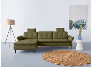 Ecksofa HOME AFFAIRE "Birkholm L-Form", grün (olive), B:267cm H:83cm T:174cm, 98% Polyester 2% Polyamid, Sofas, Ecksofa, Armlehnverstellung, auch in Easy Clean Bezug - mit Wasser zu reinigen
