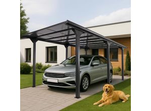 Alu-Carport MCW-O23, Autoüberdachung Garage Unterstand, 10cm-Gestell Polycarbonat-Dach Regenrinne, 3x6m ~ anthrazit