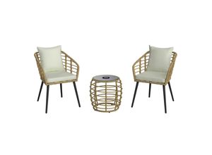 Ambia Garden Balkonset , Natur, Schwarz, Beige , Metall, Kunststoff, Glas, Textil , 3-teilig , Füllung: Polyester,Schaumstoff , konisch , 56x72x66 cm , Beleuchtung , Balkonmöbel, Balkonmöbel-Sets