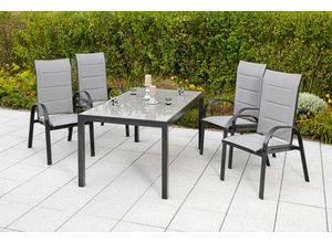 Garten-Essgruppe MERXX "Marini", grau (grau,), B:57cm H:110cm T:73cm, Aluminium, Polyester, Sitzmöbel-Sets, 4 Klappsessel mit Gartentisch