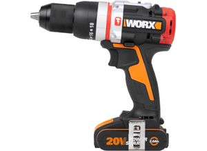 Akku-Schlagbohrmaschine WORX "WX354", bunt (schwarz, orange), B:18,7mm H:6,5mm L:20,4mm, Bohrmaschinen, bürstenloser Motor, 18+1+1 Drehmoment, 60Nm, inkl. 2 Akkus & Ladegerät