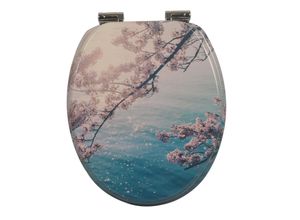 sanicomfort WC Sitz Cherry Blossom , MDF Holzkern, mit Absenkautomatik, Toilettensitz mit Klodecken, Klobrille und Deckel, verchromte Metallscharniere, einfache Montage