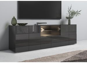 Lowboard HOME AFFAIRE "Dama Breite 181 cm, TV-Board 2 Türen, 1 Schubkasten, TV-Schrank", grau (anthrazit hochglanz lack), Sideboards, Lowboard, Front in 3D-Optik, viel Stauraum, verschiedene Farben
