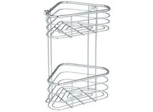 Edelstahl Eckregal Mod. Trestina 2 Etagen, extra tiefer Korb für Shampoo- und Duschgelflaschen