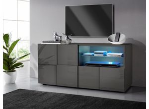 Lowboard HOME AFFAIRE "Dama Breite 121 cm, TV-Board 1 Tür, 1 Schubkasten, TV-Schrank", grau (anthrazit hochglanz lack), Sideboards, Lowboard, Front in 3D-Optik, grifflos, verschiedene Farben