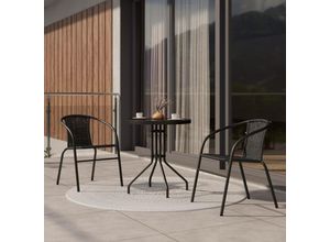 Ambia Garden Balkonset, Schwarz, Metall, Kunststoff, Glas, 3-teilig, Rundrohr, 60x52x70 cm, Balkonmöbel, Balkonmöbel-Sets