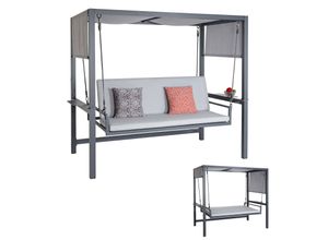 Alu-Hollywoodschaukel MCW-L47, Gartenschaukel Hängeschaukel Liegefunktion, Dach Textil Olefin 195x221x131cm Polster grau