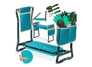 KESSER® 2 in 1 XXL Kniebank für Gartenarbeit Gepolstert Sitzunterlage Eva-Schaumkissen Gartenhocker Klappbar Inkl. 2x Werkzeugtasche Gartenbank Höhenverstellbar 60 x 50 x 27 cm bis 150 kg