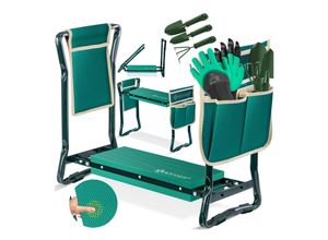KESSER® 2 in 1 XXL Kniebank für Gartenarbeit Gepolstert Sitzunterlage Eva-Schaumkissen Gartenhocker Klappbar Inkl. 2x Werkzeugtasche Gartenbank Höhenverstellbar 60 x 50 x 27 cm bis 150 kg
