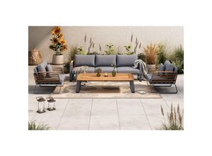 Ambia Garden Loungegarnitur Teakholz, Dunkelgrau, Holz, Metall, Teakholz, Loungemöbel, Gartenlounge-Sets